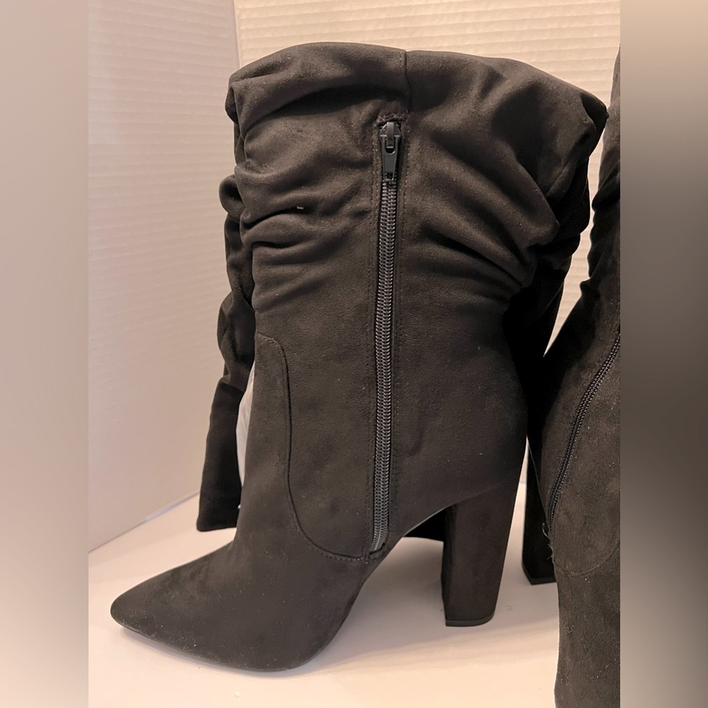 Black Size 12 Heeled Pointed Toe Slouch Boots